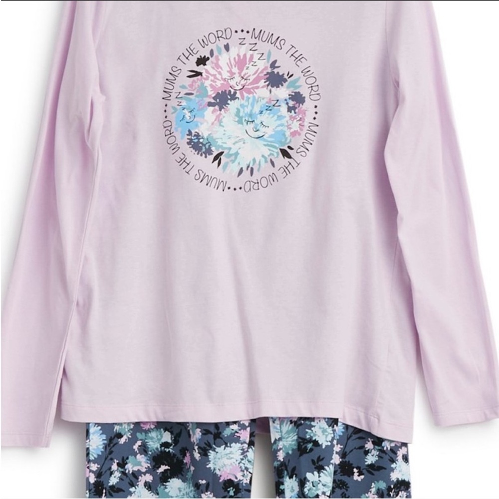 NWT Vera Bradley Floral Pajamas Set - Pink and Blue Mums the word size small - Picture 3 of 4